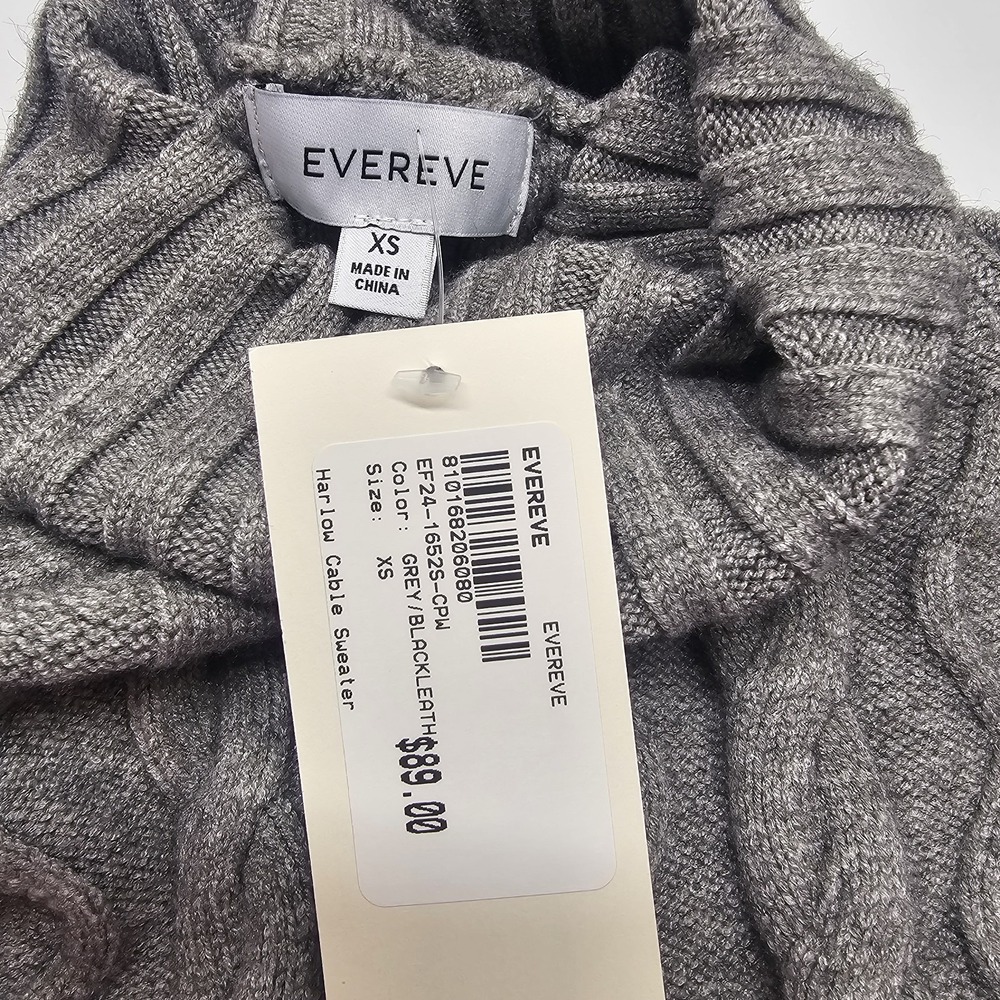 NWT Evereve Harlow‎ Pullover Cable Sweater Women's XS Gray Faux Leather Sleeve - Picture 4 of 6